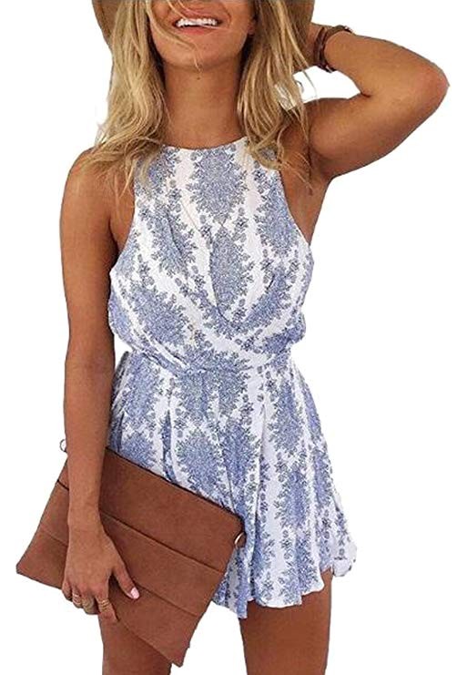 LUKYCILD Women Sexy Strap Backless Summer Beach Party Romper Jumpsuit | Amazon (US)