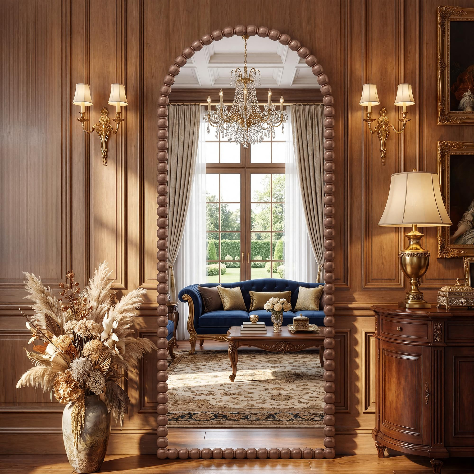 Antok 57" x 21" Arched Full Length Mirror, Antique Beaded Frame Floor Standing or Wall Mounted Mi... | Amazon (US)