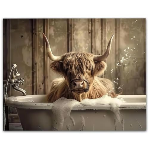 Cleans Up Good - Adorable Highland Cow Bubble Bath Poster (11x14, Unframed) - Charming Farmhouse Decor for Rustic, Western, & Country Style Bathrooms, Washrooms, Tubs, Cattle Enthusiasts, & Homesteads | Amazon (US)