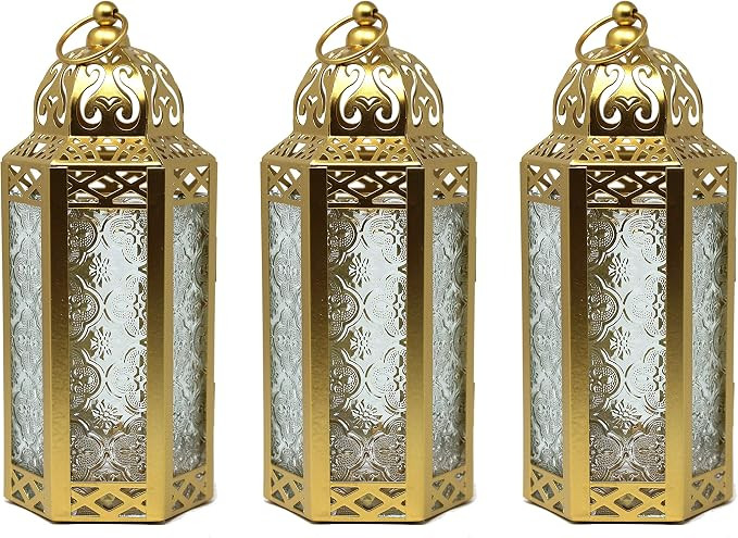 VELA LANTERNS 3-Pack Gold Moroccan Candle Lantern Decorative Candle Holder Lamp for Table or Hang... | Amazon (US)