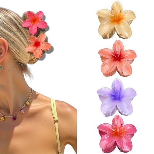 Hibiscus Flower Hair Clips for Women Girls, Large Claw Clips Thick Thin Straight Curly Hair, Aesthetic Plumeria Hawaiian Banana Clip, Beach Decorative Cute Accessories, Non-slip Strong Hold 4pc | Amazon (US)