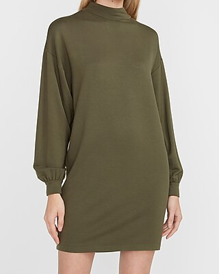 Soft Knit Mock Neck Balloon Sleeve Shift Dress | Express