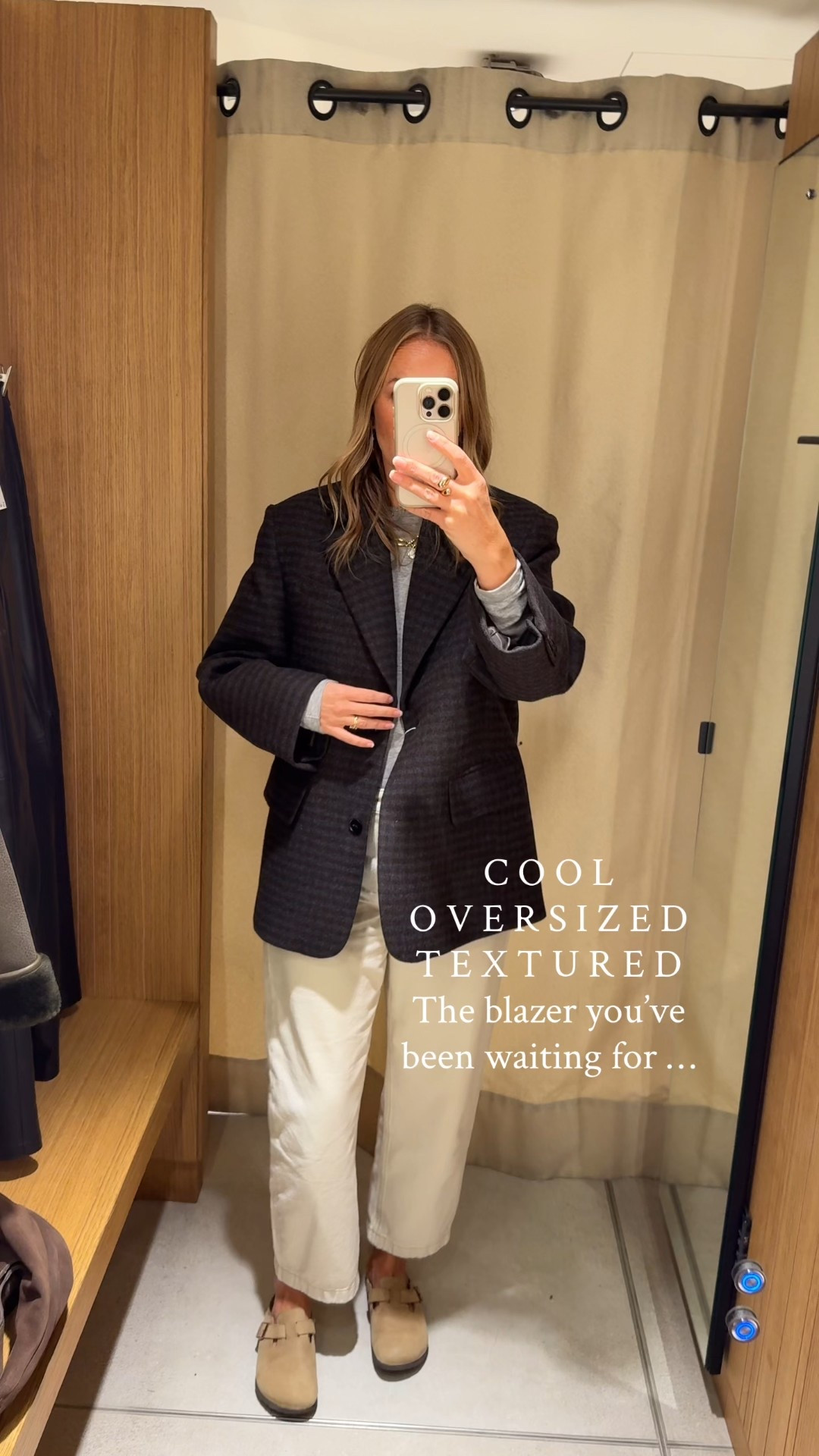 I was on a blazer mission today - not many about that ticked the boxes but this one stood out. 
Quality , fabric texture, tone and silhouette. 
It’s an oversized one with a strong shoulder , there’s also an option to cinch at the waist with an extra button. 
It comes in two shades and it’s a beauty 👌🏻 
Wearing a large 
Thermal cashmere blend layer - large 
Pale jeans - 12 reg ( previous season but I’ve just found on sale 🙌🏻)
Blue barrel jeans U.K. 14 ( sold out in this shade) I’ve linked a very similar gap pair - I wear the 31 reg in these. 
Black faux leather trouser U.K. large 

I had my Birkenstocks on today but a loafer would look great or ballet flat /slim boot . 

#LTKwinter #LTKworkwear #LTKautumn