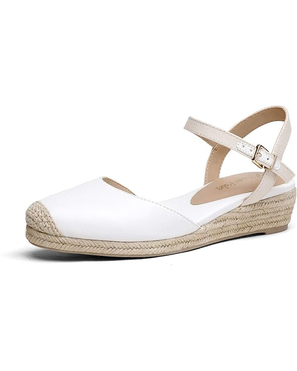 DREAM PAIRS Women's Closed Toe Elastic Ankle Strap Espadrilles Wedge Sandals | Amazon (US)