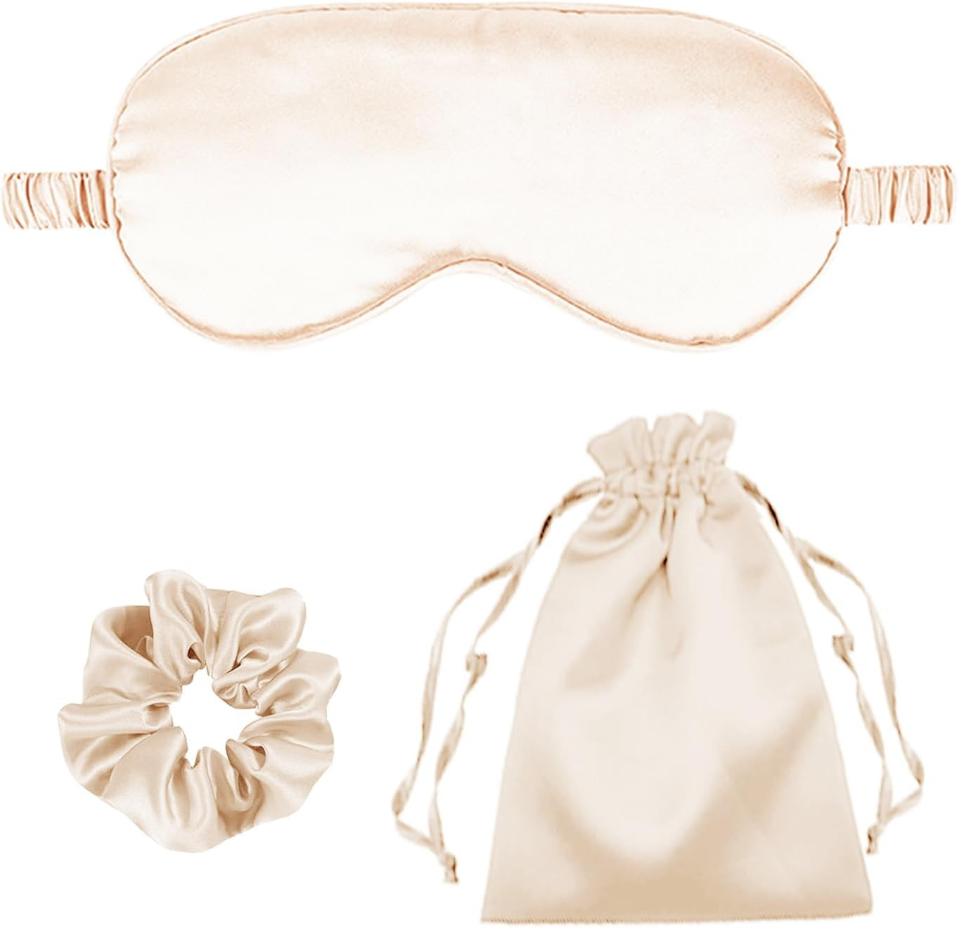 3Pcs Satin Eye Mask Silk Sleep Masks Set Silky Blindfold Eyeshade Blackout Eyes Cover Pouches Bag Scrunchy Wedding Gift- Color Champagne | Amazon (US)