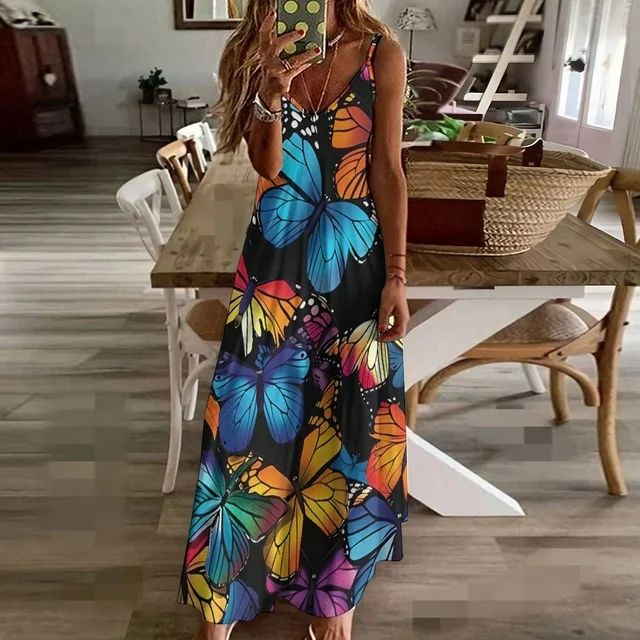 ZZZHY Butterfly Romance Symphony 136 Women's Casual Halter Maxi Dress, Backless Sundress Loose Fl... | Walmart (US)