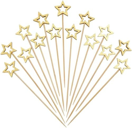 Minisland Big Gold Star Cocktail Picks, 5.5 Inch Long Bamboo Fancy Toothpicks for Appetizers, Dec... | Amazon (US)