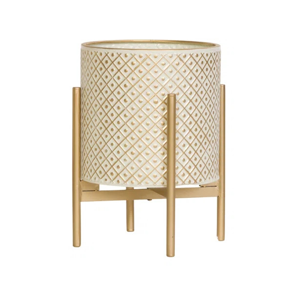 Jagviri Mid Century Modern Indoor Metal Pot Planter With 4-Leg Metal Base | Wayfair North America