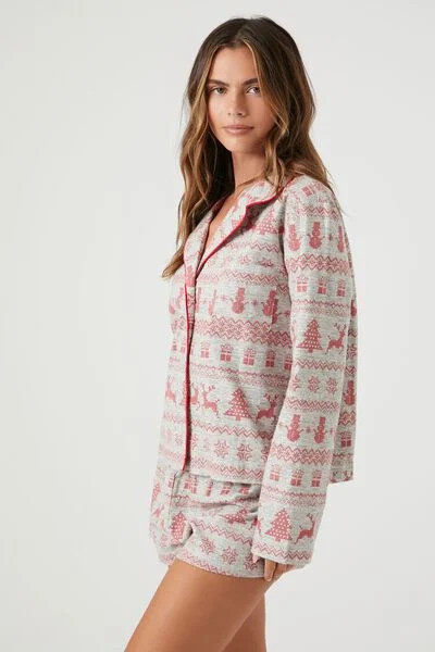 Fair Isle Shirt & Shorts Pajama Set | Forever 21 | Forever 21 (US)