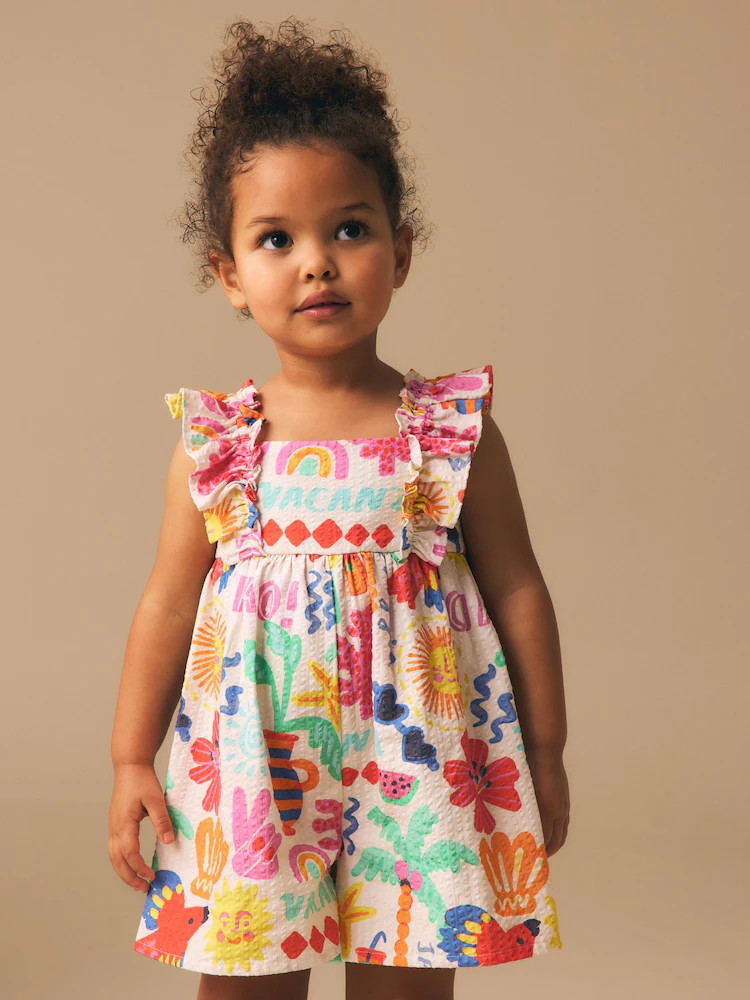 Multi Summer Palm Print Frill Sleeve Playsuit (3mths-7yrs) | Next US