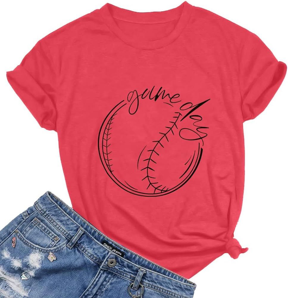 Game Day Baseball Shirt Women Cute Mom Softball Tee Tops Funny Gameday Baseball Casual Short Slee... | Amazon (US)