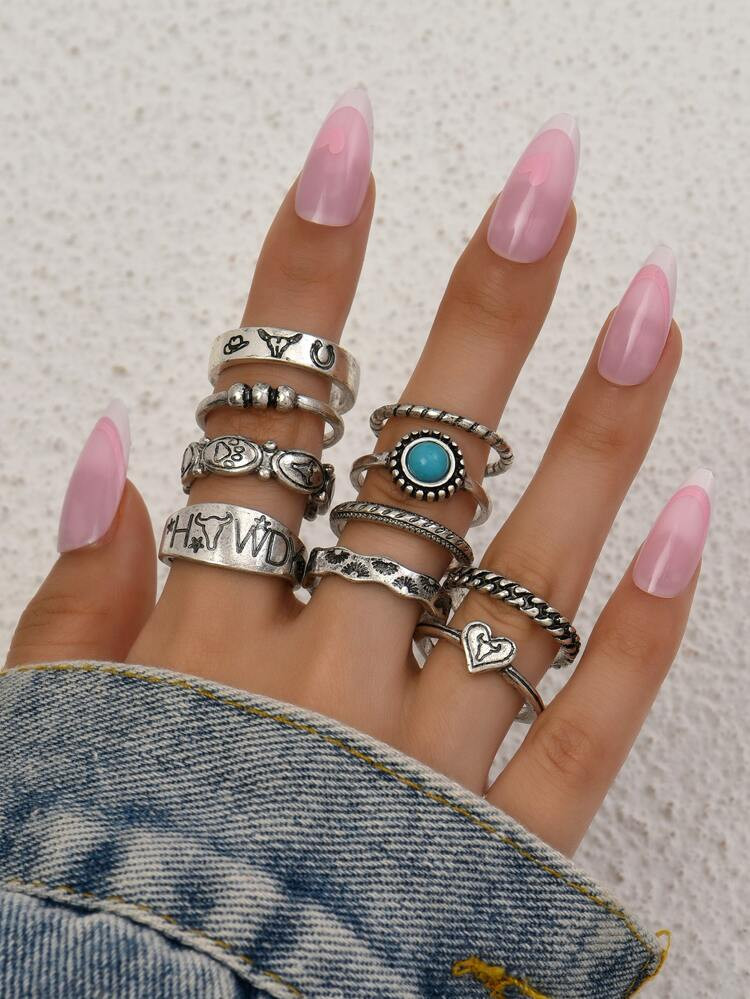 10pcs Heart & Round Decor Ring
       
              
              $2.60        
    $2.47
     ... | SHEIN