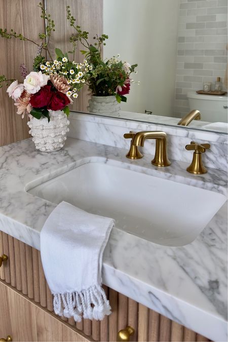 Bathroom details. 

Brushed brass faucet, kohler, home decor, vase  

#LTKhome #LTKfindsunder100 #LTKGiftGuide