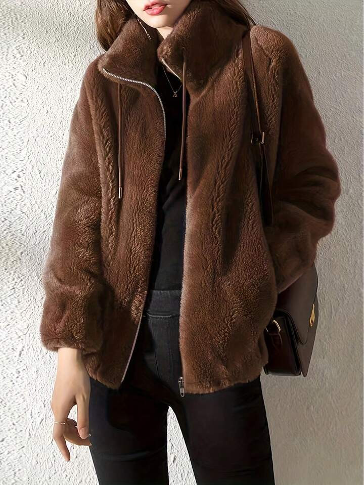 Zipper Front Double-Sided Fleece Autumn/Winter Jacket | SHEIN