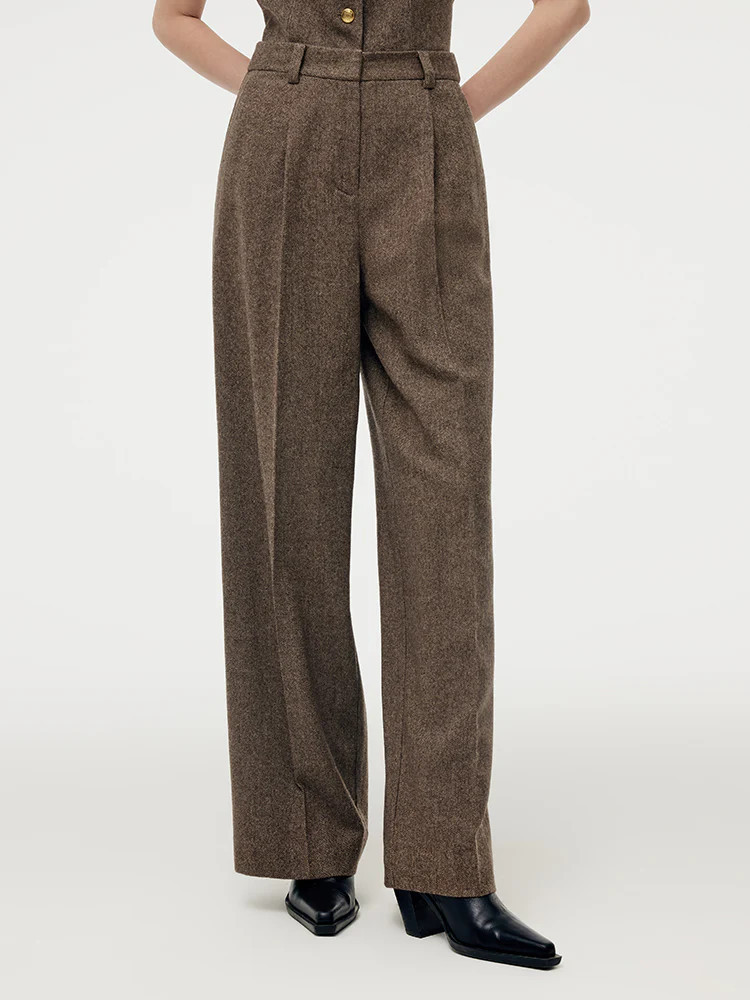 100% Washable Wool Women Full Length Pants - Coffee Brown / 27 | GOELIA