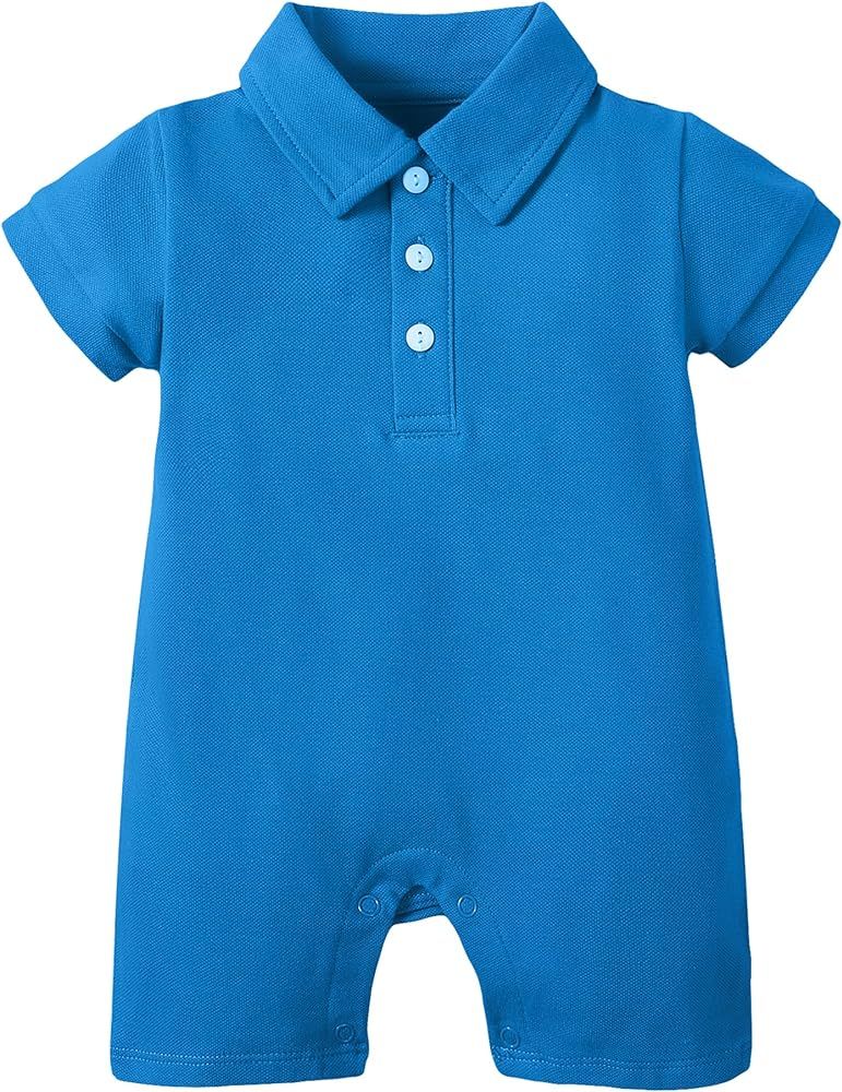 DEFAHN Baby Boy Polo Romper Short Sleeve Solid Bodysuit Jumpsuit Collared Onsies Pique Infant One... | Amazon (US)