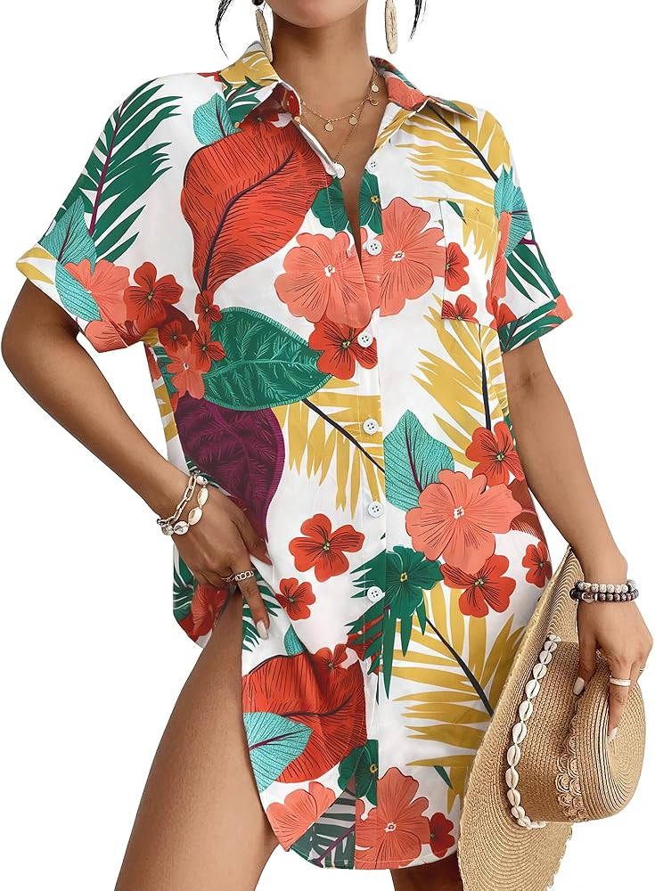 Bsubseach Women Swimsuit Coverup Shirt Dress Button Down Bathing Suit Cover Up Beach Vacation Out... | Amazon (US)