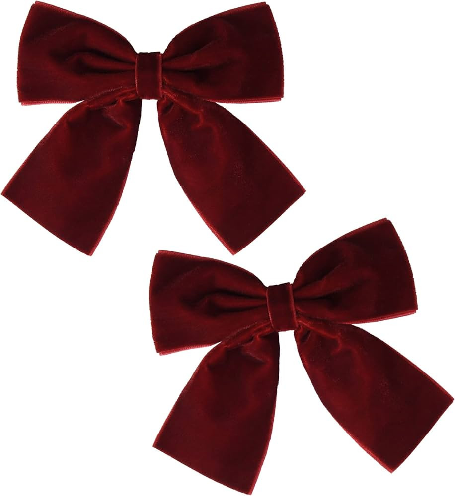 2PCS Velvet Hair Bows Red Hair Ribbon Clips 4" Big Fall Alligator Clips Hair Accessories for Wome... | Amazon (US)