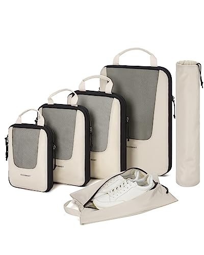 BAGSMART Compression Packing Cubes for Travel, 6/5/4set Lightweight Packing Organizers, Summer Travel Essentials Suitcase Organizer Bags Set, Compressible 6 Set/Beige | Amazon (US)