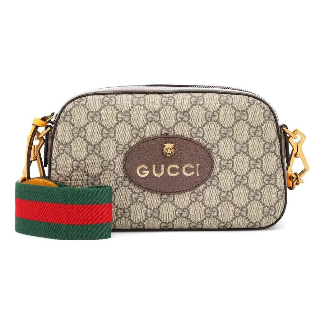 Gucci Neo Vintage Metallic Tiger Head Logo Stripe Messenger Bag 'Brown Yellow' | KICKS CREW