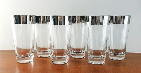 Dorothy Thorpe Silver Banded Tapered Highball Glasses SET OF 6 Cocktail Glasses Set Mid Century Mode | Etsy (US)