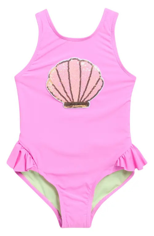 Beach Lingo Kids' Sequin Seashell One-Piece Swimsuit in Cyber Pink at Nordstrom, Size 4-5 | Nordstrom