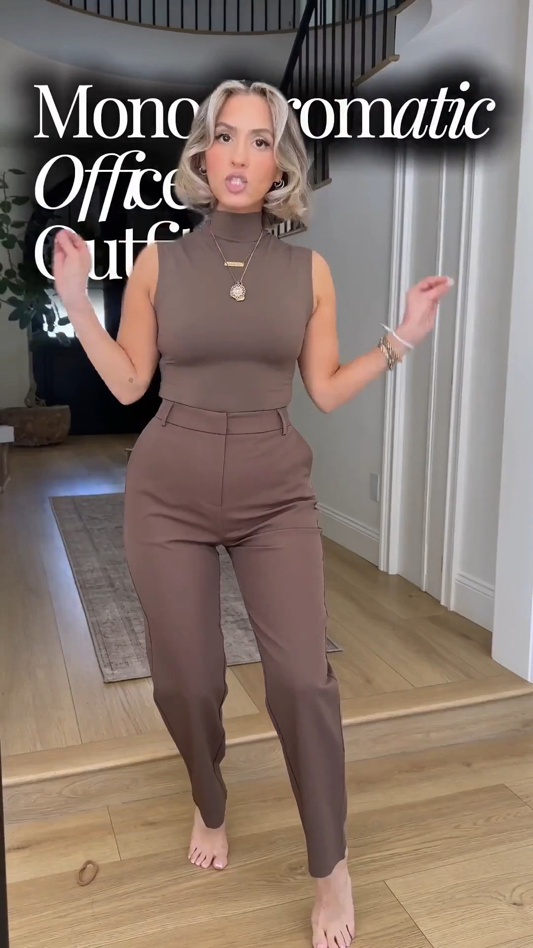 Fall monochromatic OUTFITS 🤎🫶 

✔️XS in bottoms (if XS is not available, then I’m wearing a SMALL) 
✔️The funyyzo trousers are in a small long thin 
✔️Small in all tops

Effortlessly chic monochromatic office outfits featuring affordable Amazon workwear, best-selling trousers, elevated basics, and versatile pieces that make getting dressed for work easy. From business casual to polished everyday office looks, these are tried-and-true wardrobe staples you’ll wear on repeat! 🤎