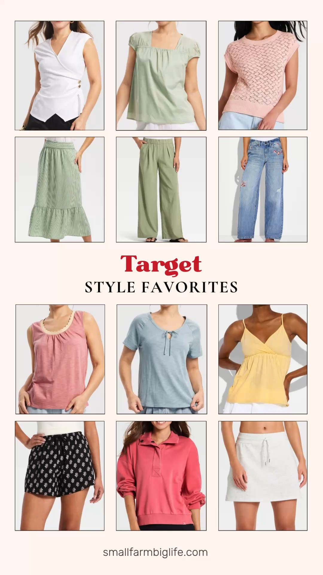 New Target style favorites are here and I am obsessed with this soft, pastel color palette! From the pointelle crewneck sweater and puff sleeve square neck top to the tie front tee and smock waist skirt, these pieces are so easy to mix and match for spring. I am especially loving the floral embroidered straight leg jeans and the wide leg sage green pants for effortless everyday outfits. Shop all of my new Target favorites right here on my LTK. 

 #LTKgrwm #LTKootd #LTKOver40