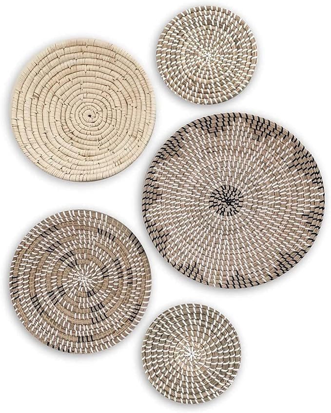 TheNamiCollection Woven Wall Basket Set - Five Hanging Seagrass Baskets | Decorative, Boho Styled... | Amazon (US)