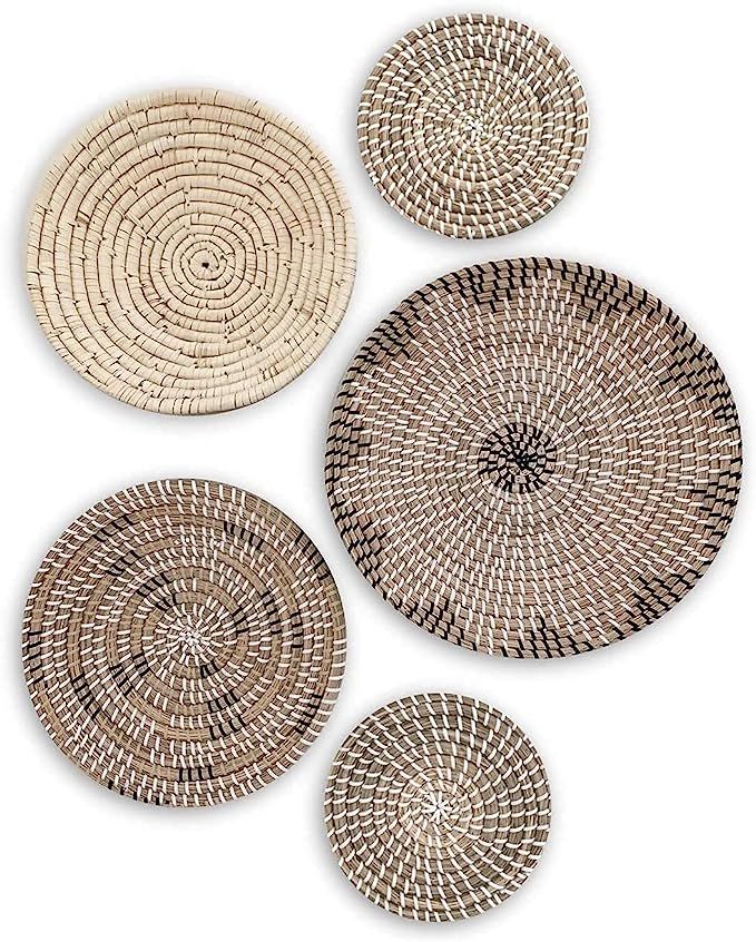 TheNamiCollection Woven Wall Basket Set - Five Hanging Seagrass Baskets | Decorative, Boho Styled... | Amazon (US)