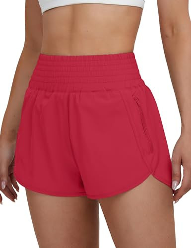 BMJL Women's Athletic Shorts High Waisted Workout Shorts Pocket Running Shorts Gym Sporty Yoga Summer Shorts Pants(M,Red381) | Amazon (US)