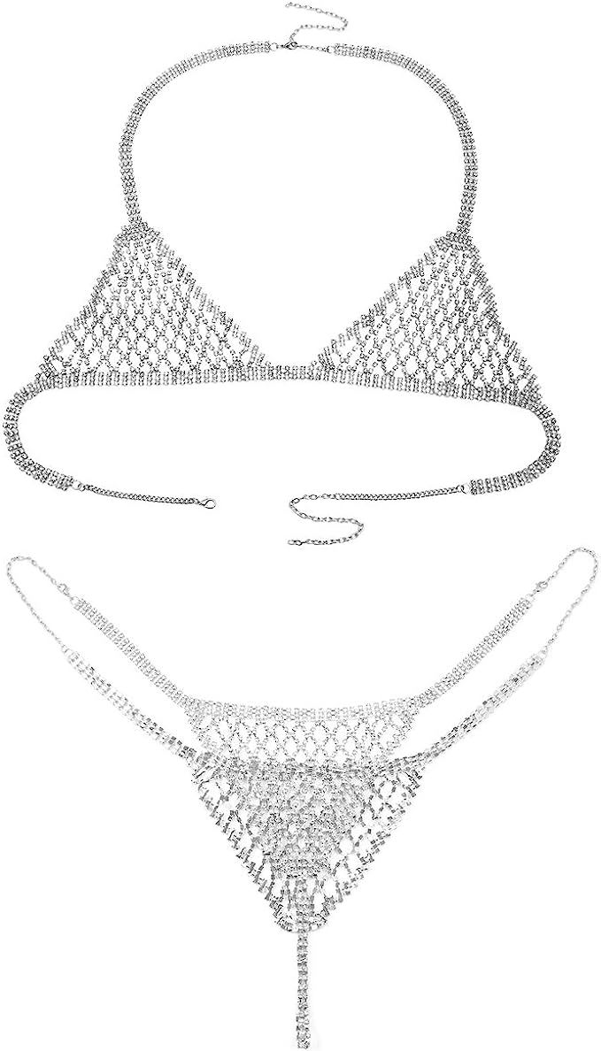Ingemark Sexy Statement Crystal Bikini Chain for Women Top Bra Brief | Amazon (US)