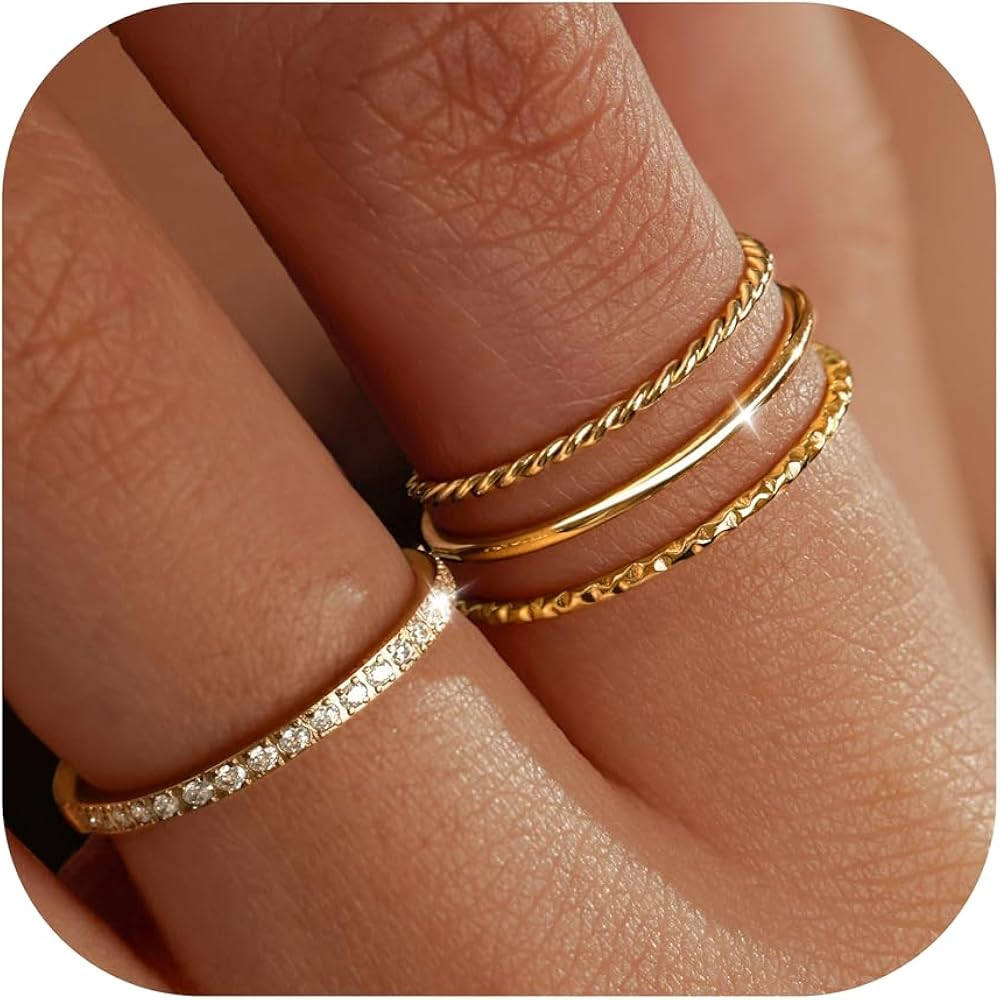 Gelbesty Gold Rings for Women Waterproof, Dainty Stack Minimalist Non Tarnish 1.2mm Thin Thumb Si... | Amazon (US)