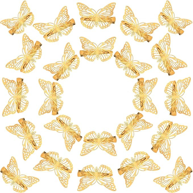24 Pieces Butterfly Hair Clips Metal Butterfly Hair Clamps Metallic Hollow Butterfly Hairpins Cut... | Amazon (US)
