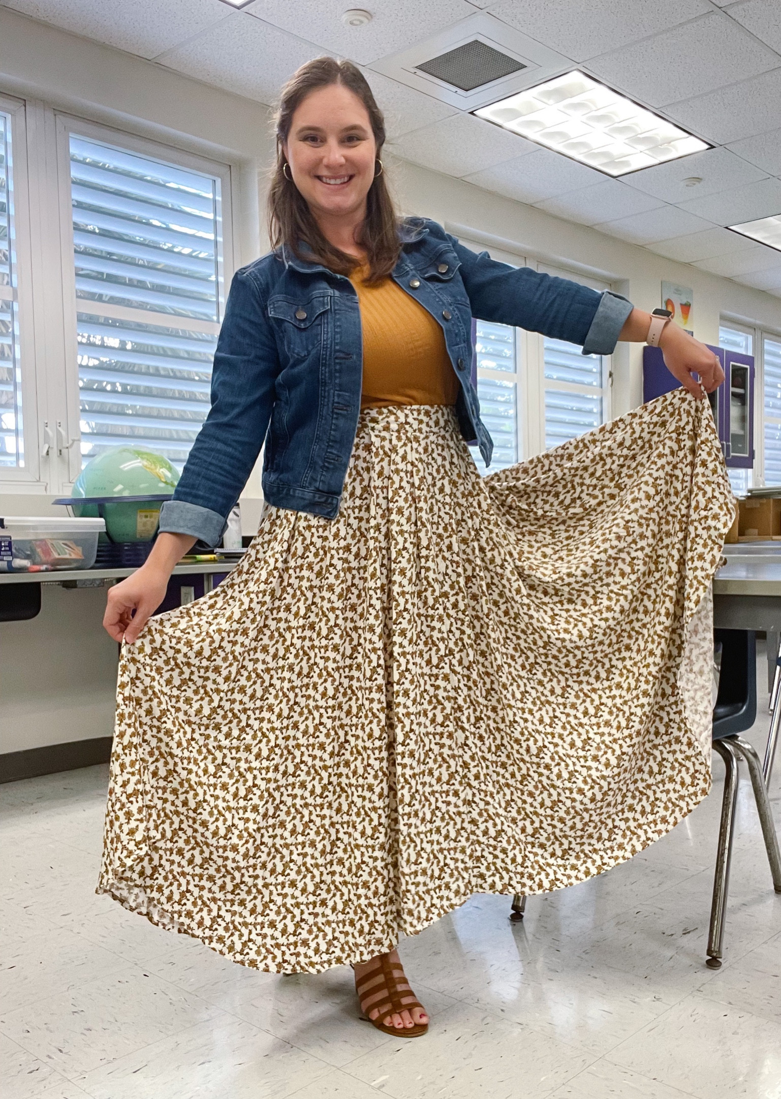Returned back to work after Labor Day with an autumnal outfit. Recently I signed up for Teacher Style Box and found this lovely skirt to rent! I love how it flows and is so comfortable. I paired it with a crop top (yes a crop top at work, but it was tucked into the skirt!) and a jean jacket. 

I can’t link the exact skirt, but I did link similar skirt and top options. 

- Wild Fable Twist Open Back Shirt, L
- LOFT Jean Jacket, M
- Blu Pepper Floral Skirt, L
- Gianni Bini Sandals


#LTKstyletip #LTKSeasonal #LTKworkwear