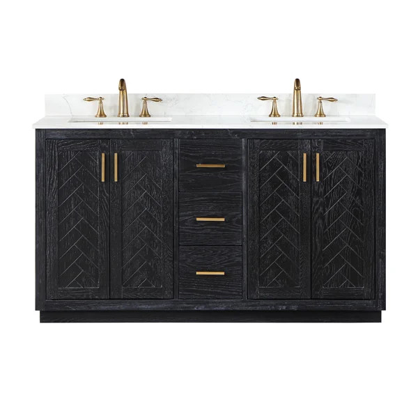 Fairbury 60" Double Bathroom Vanity Set With Grain White Engineered Stone Countertop Without Mirr... | Wayfair North America