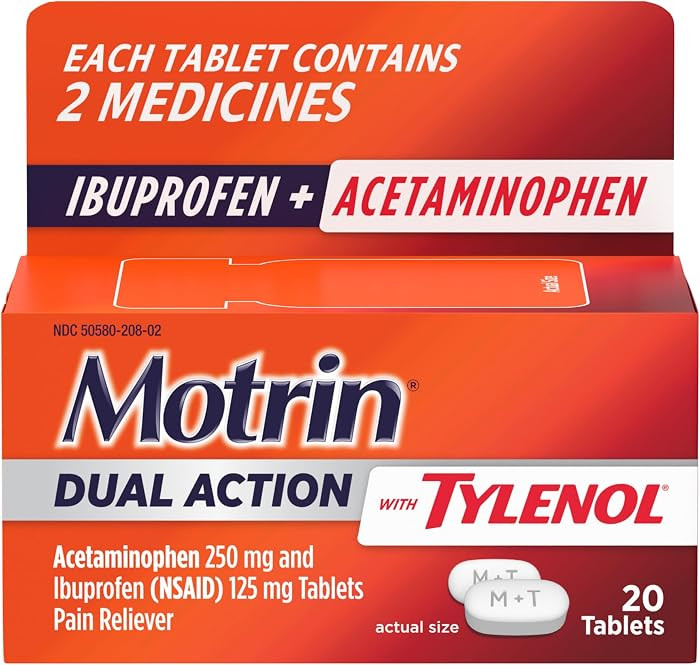 Motrin Dual Action with Tylenol, Fast-Acting, Long Lasting Pain Reliever with Ibuprofen & Acetami... | Amazon (US)