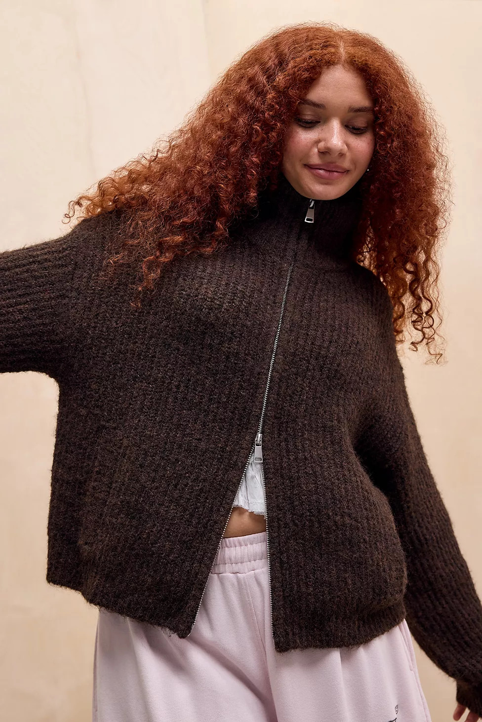 UO Finn Funnel Neck Zip-Through Cardigan | Urban Outfitters UK