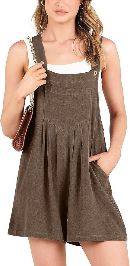 Caracilia Women's Short Overalls Summer Casual Linen Adjustable Straps Loose Wide Leg Bib Rompers... | Amazon (US)