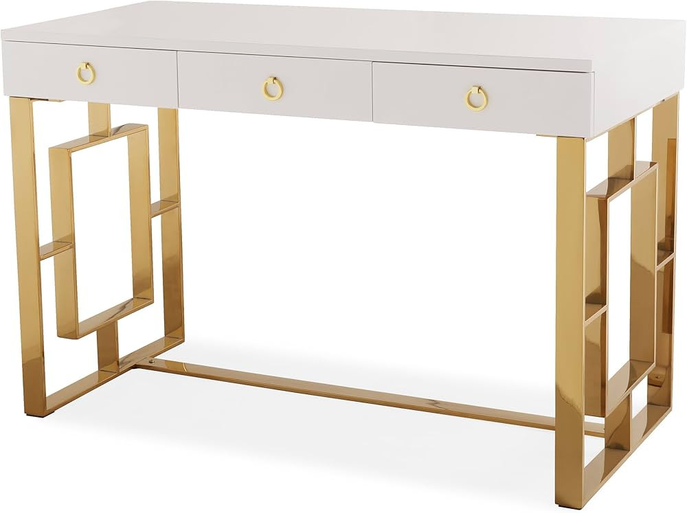 Tov Furniture Audrey Collection Lacquer, 3 Drawer Desk, White | Amazon (US)