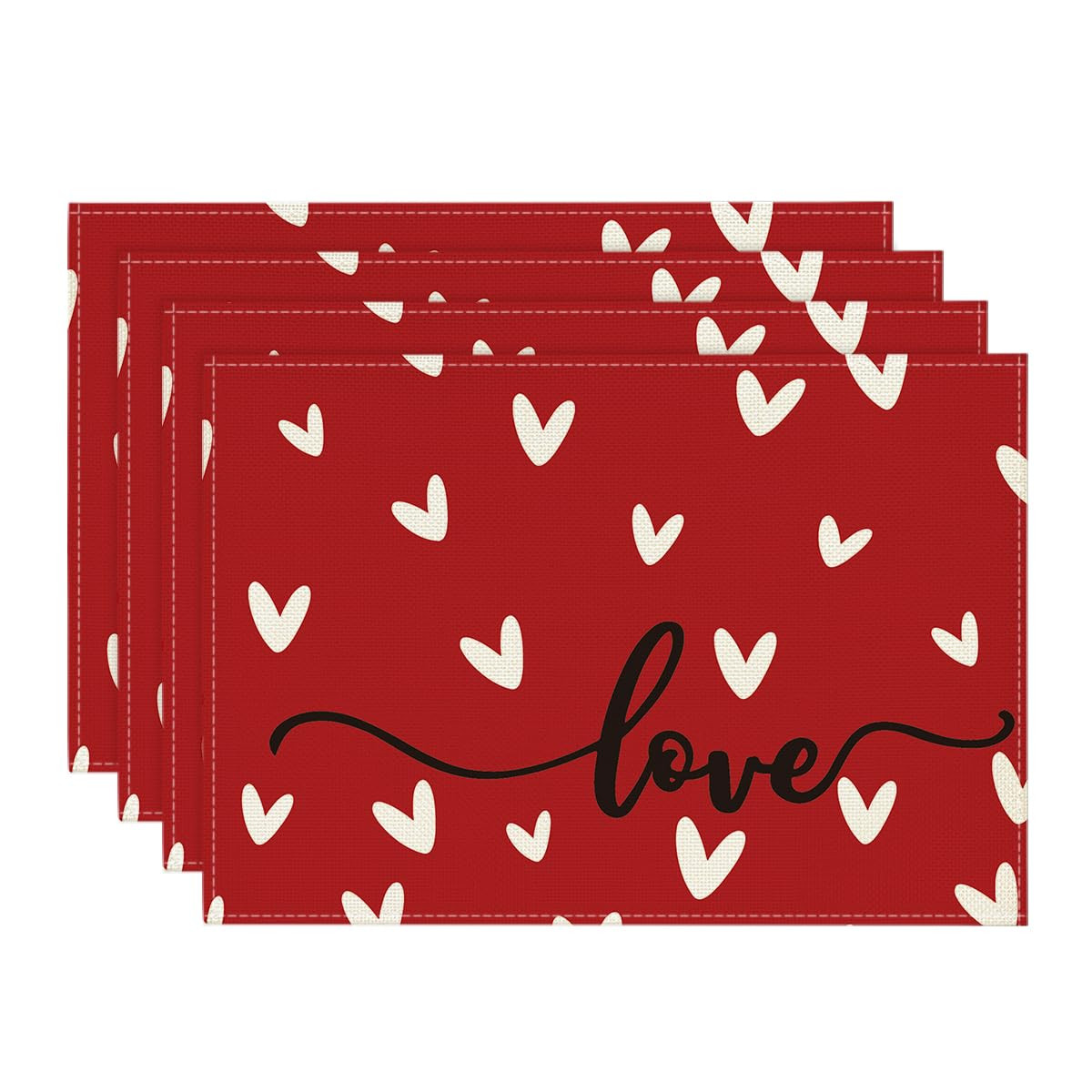 Artoid Mode Red Love Hearts Placemats Set of 4, 12x18 Inch Seasonal Anniversary Holiday Table Mat... | Amazon (US)