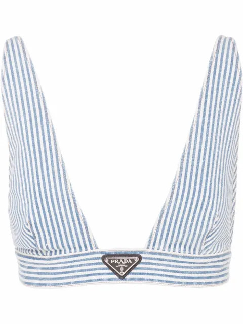 Prada Striped Denim Crop Top - Farfetch | Farfetch Global
