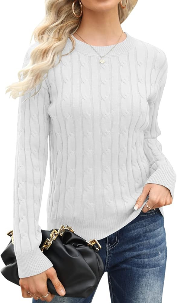 Esobo Women's Classic-fit Lightweight Cable Long Sleeve Mockneck Loose Casual Sweater Jumpers | Amazon (US)