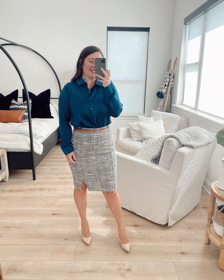 Lauren in a small top and medium skirt for petite workwear from Amazon - all fits TTS.

#LTKSeasonal #LTKworkwear #LTKunder50