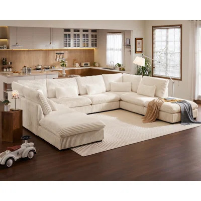 Cloud Sofa Sectional Oversized Modular Sofa,160" 8 Seater Corduroy Wide Seat Sectional with Reversible Chaise,Big Sleeper Sofa Bed with Ottoman, | Wayfair North America