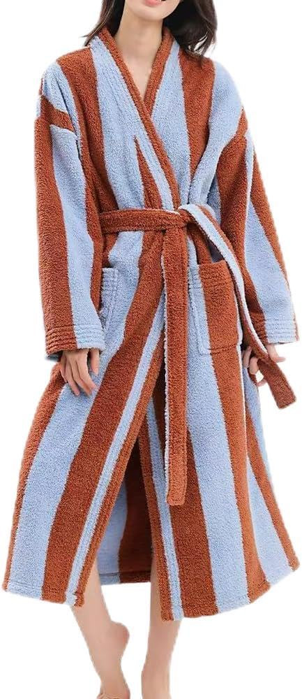 Womens Plush Robes Long Soft Fluffy Bathrobe Bathrobe With Pocket Belt Warm Robes | Amazon (US)