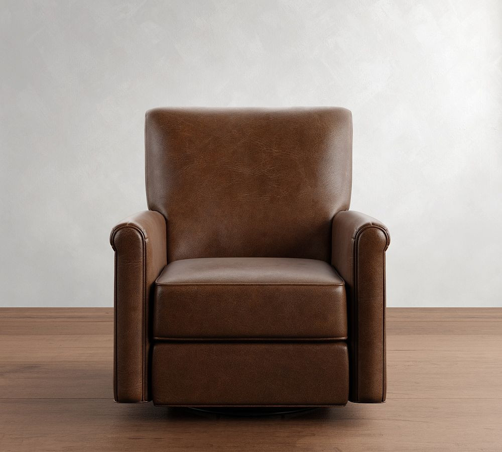 Irving Roll Arm Leather Swivel Recliner | Pottery Barn (US)