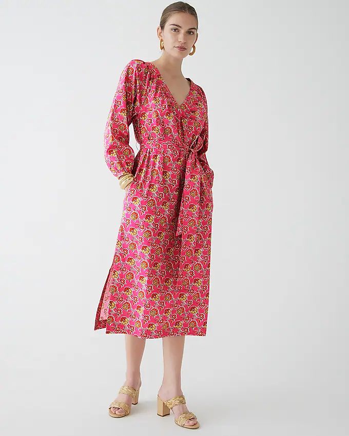Tie-waist cotton poplin dress in Ratti® pink blooms print | J.Crew US