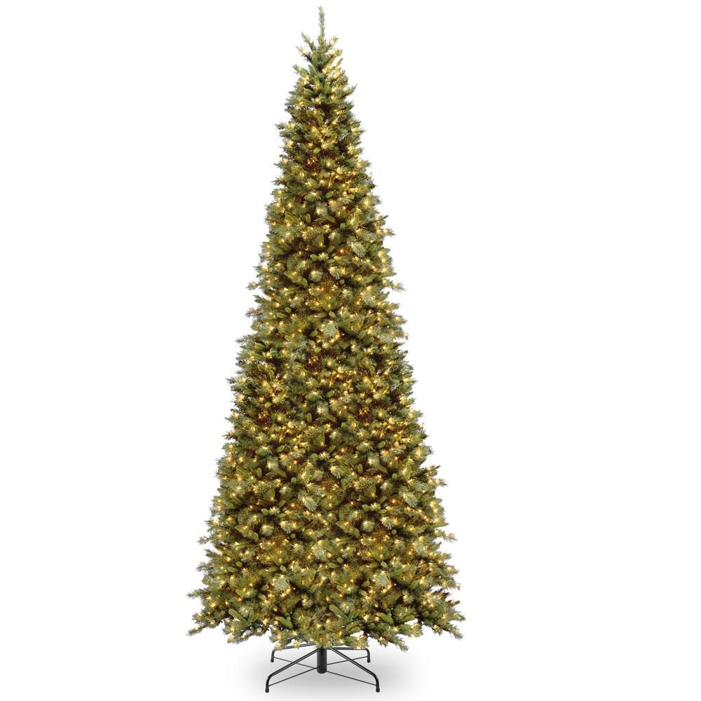 National Tree Company 12 ft. Tiffany Fir Slim Tree with Clear Lights-TFSLH-120LO - The Home Depot | The Home Depot