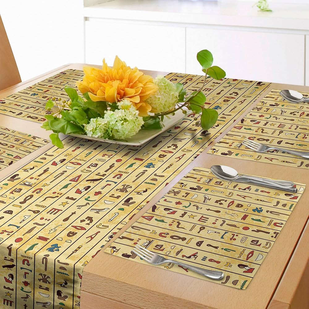 Ambesonne Egyptian Print Table Runner & Placemats, Colorful Hieroglyphics on Papyrus Old Paper St... | Amazon (US)
